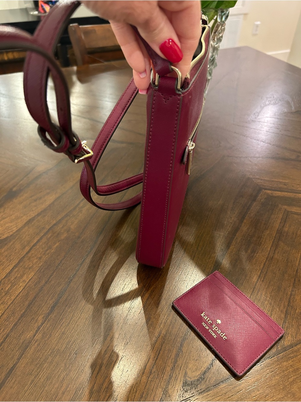 Burgundy Kate Spade purse with matching mini-wallet. - Picture 9 of 12